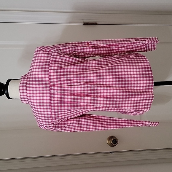 Sugar Rain Size M Pink White Gingham Button Down Long Sleeve Shirt - Picture 4 of 12